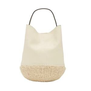 Vince Camuto Sula Leather Top Handle Bucket Bag Jasmine Cream Snap Closure